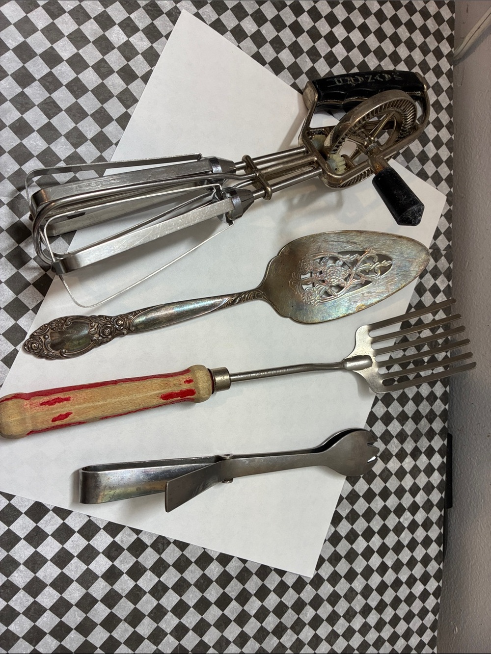 Vintage Silver-Tone Kitchen Utensil Set - Silver and Wood Accents